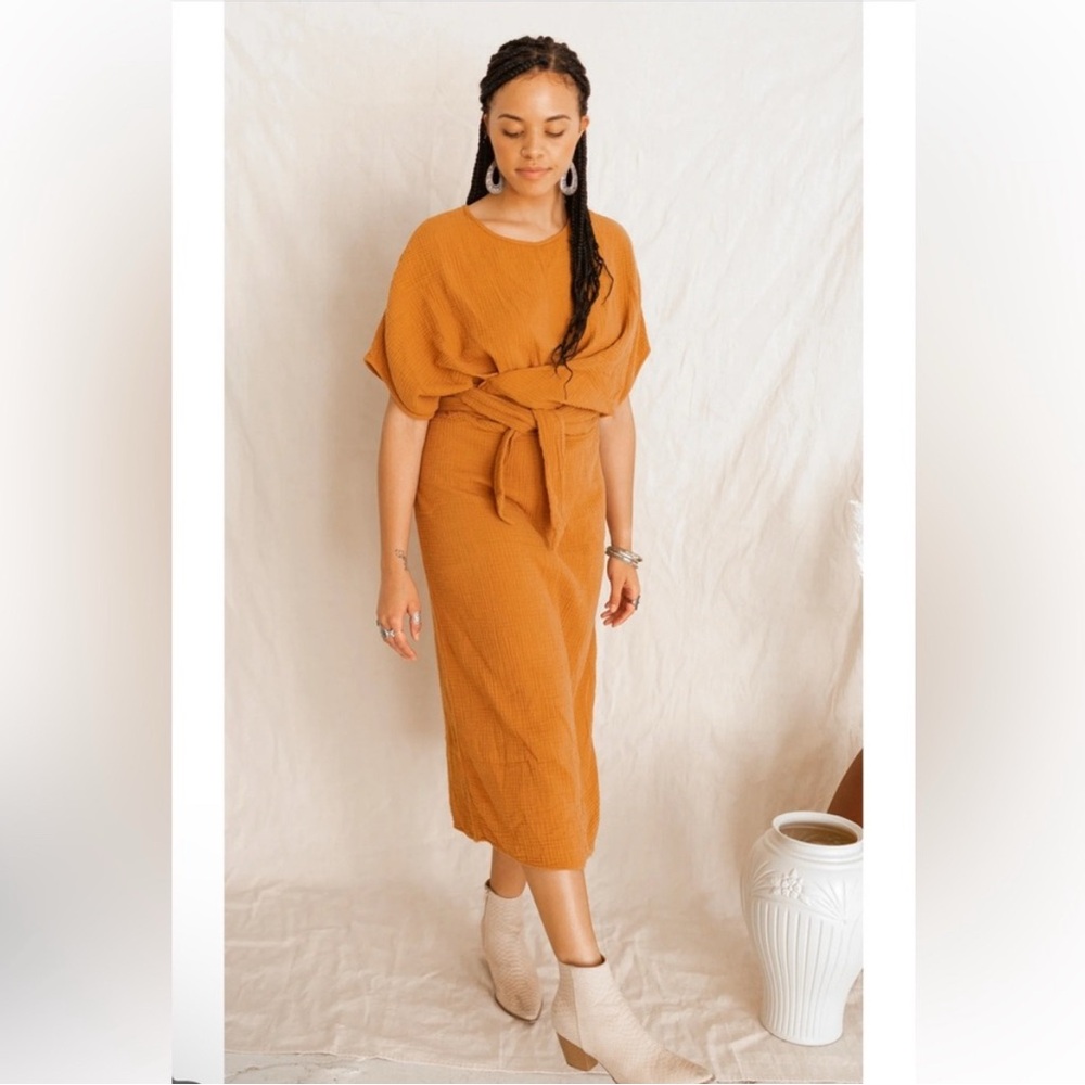 Suunday The Dolman Dress Meerkat Orange Boho Art to Wear Lagenlook